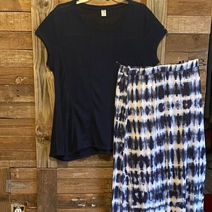 Navy tie die skirt with solid tee